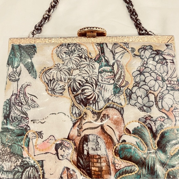 1950s Delill Quilted Plastic Asian Motif Handbag in amazing vintage condition - Picture 5 of 10